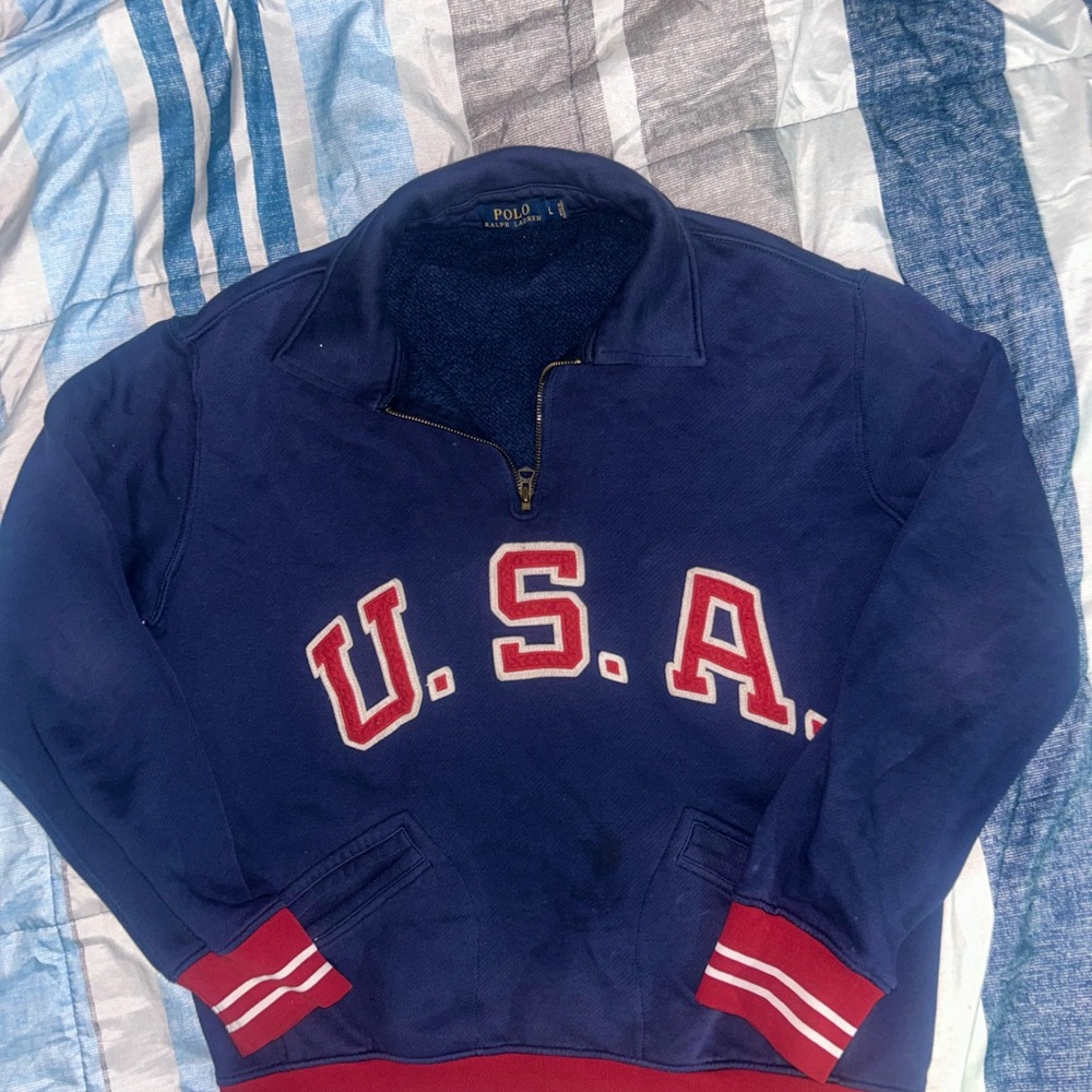 Polo by Ralph Lauren Navy Blue USA Pullover Quarter Zip